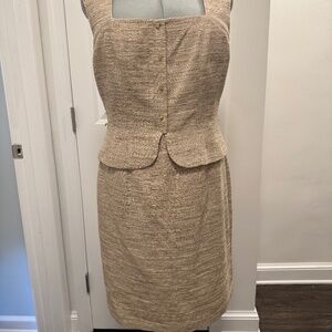 Tahari Arthur S. Levine Beige Sleeveless Professional Dress with Back Zipper